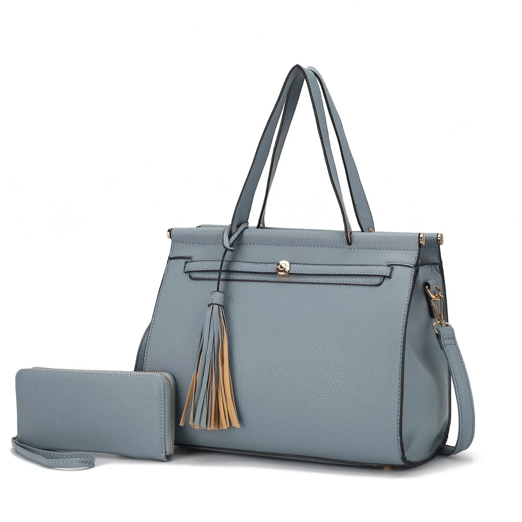 Black Vegan Leather Satchel Handbag & Wallet 2-Piece Set A9509