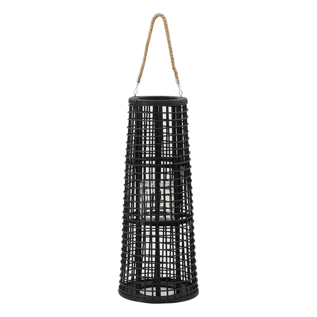 Black Tapered Candle Lantern with Handle T3602
