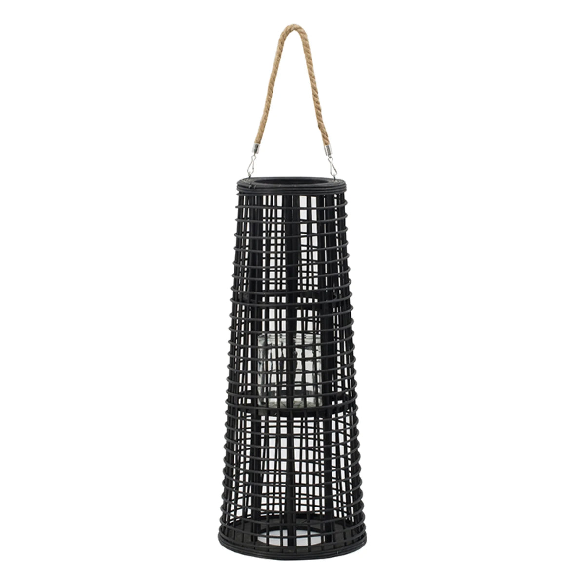 Black Tapered Candle Lantern with Handle T3602