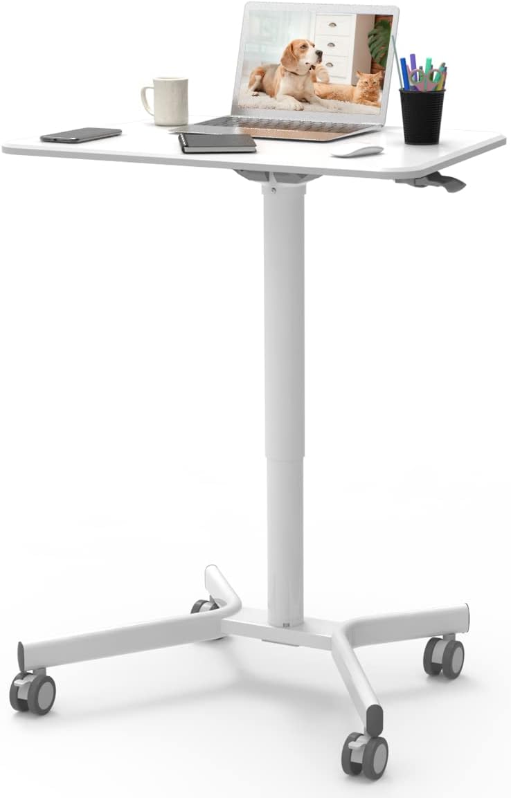 Pneumatic Mobile Laptop Standing Desk with Lockable Wheels O619130