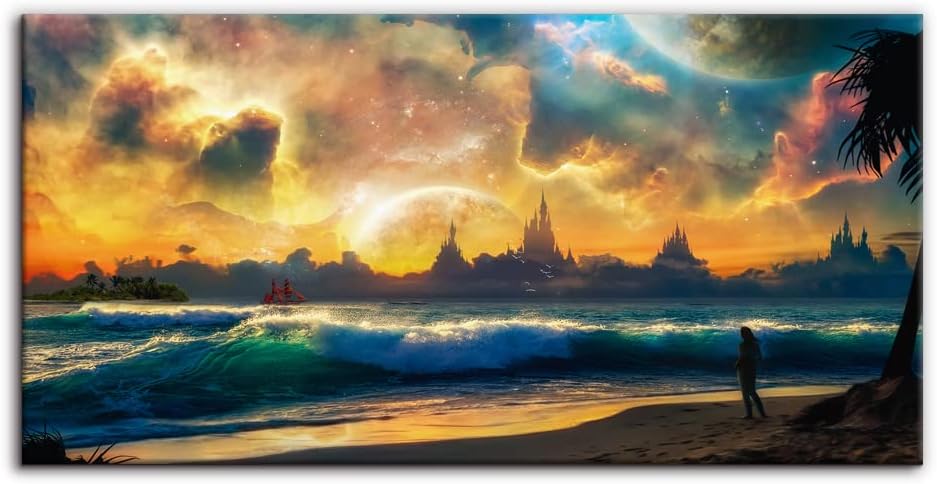 Blue Sea Sailboat Canvas Wall Art 30x20 O27892