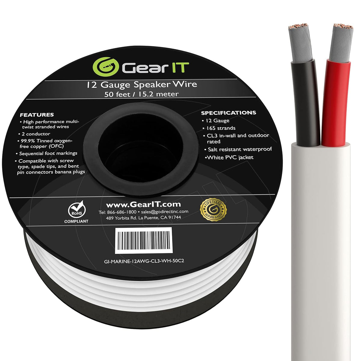 12AWG Tinned OFC Marine Wire 50 Feet White N952
