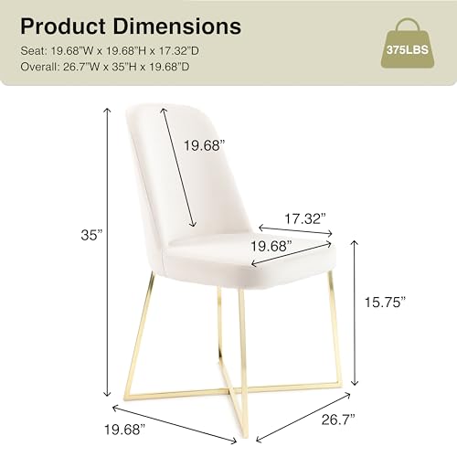 Ivory Velvet Accent Chairs Set of 2 with Gold Metal Legs Y77372