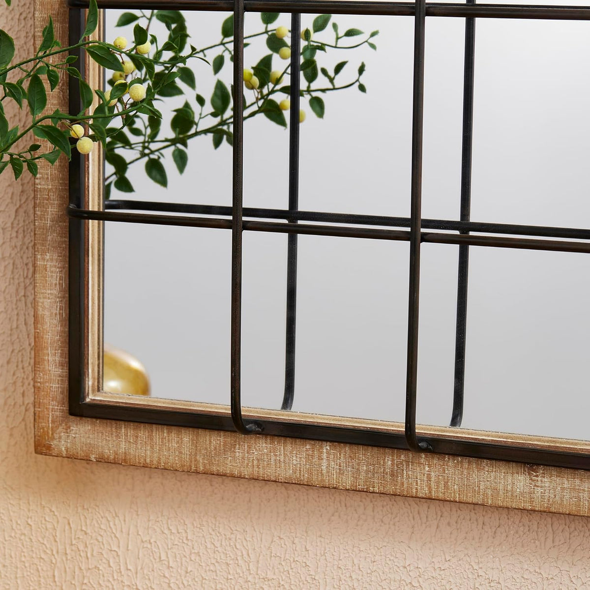 Windowpane Wall Mirror 24'' x 32'' Rectangle Wood Metal Frame J684661
