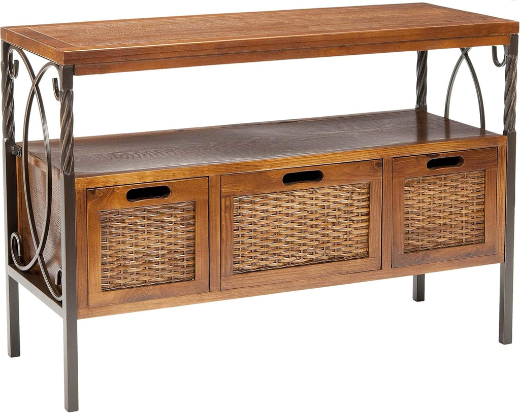 Antique Dark Walnut and Pewter 3-Drawer Console Table J735