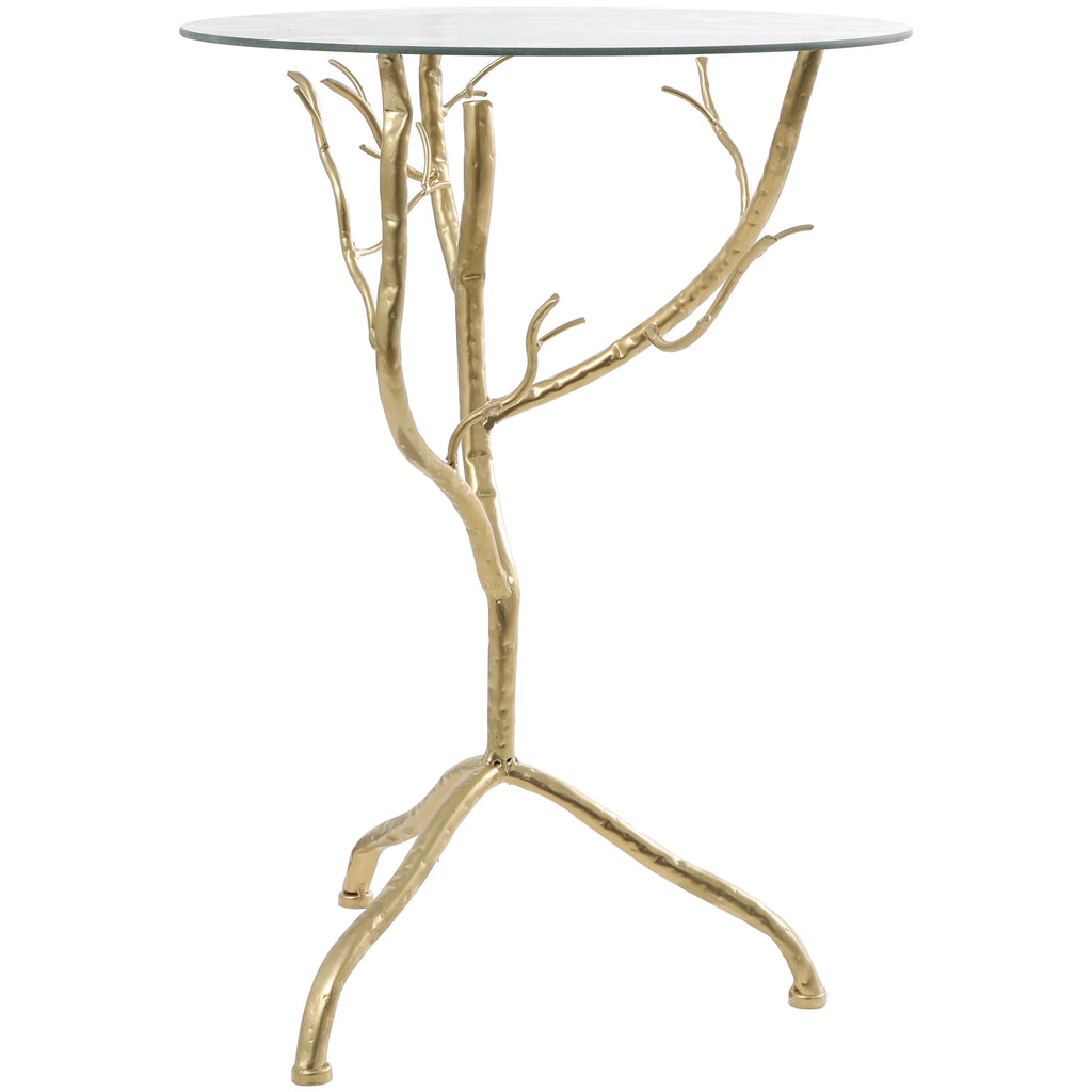 16" x 22" Gold Metal Branch Accent Table with Glass Top A5080