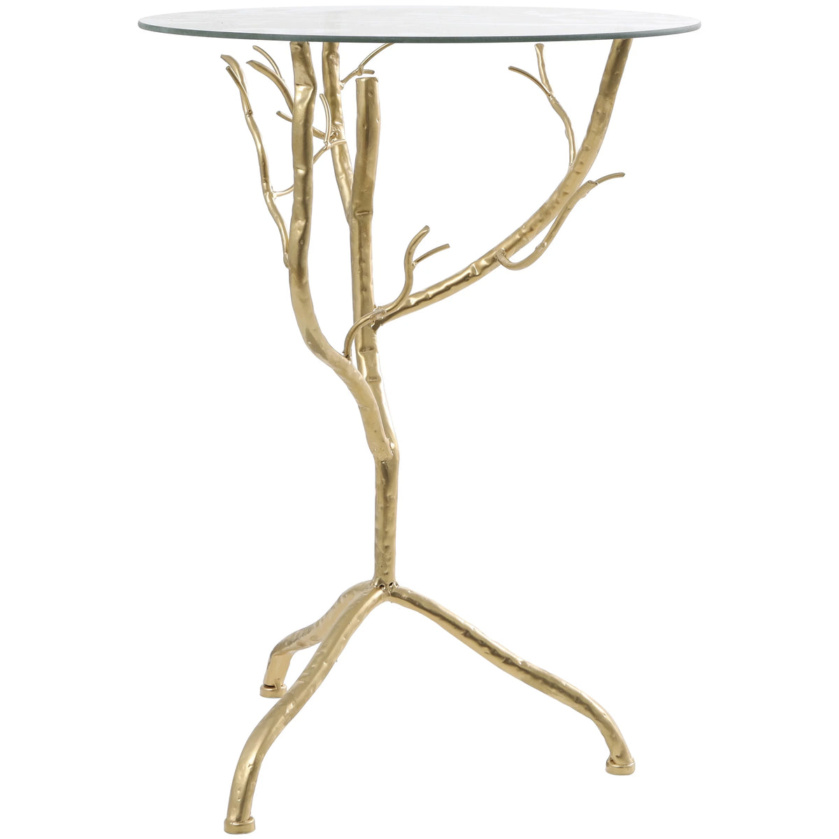 16" x 22" Gold Metal Branch Accent Table with Glass Top A5080