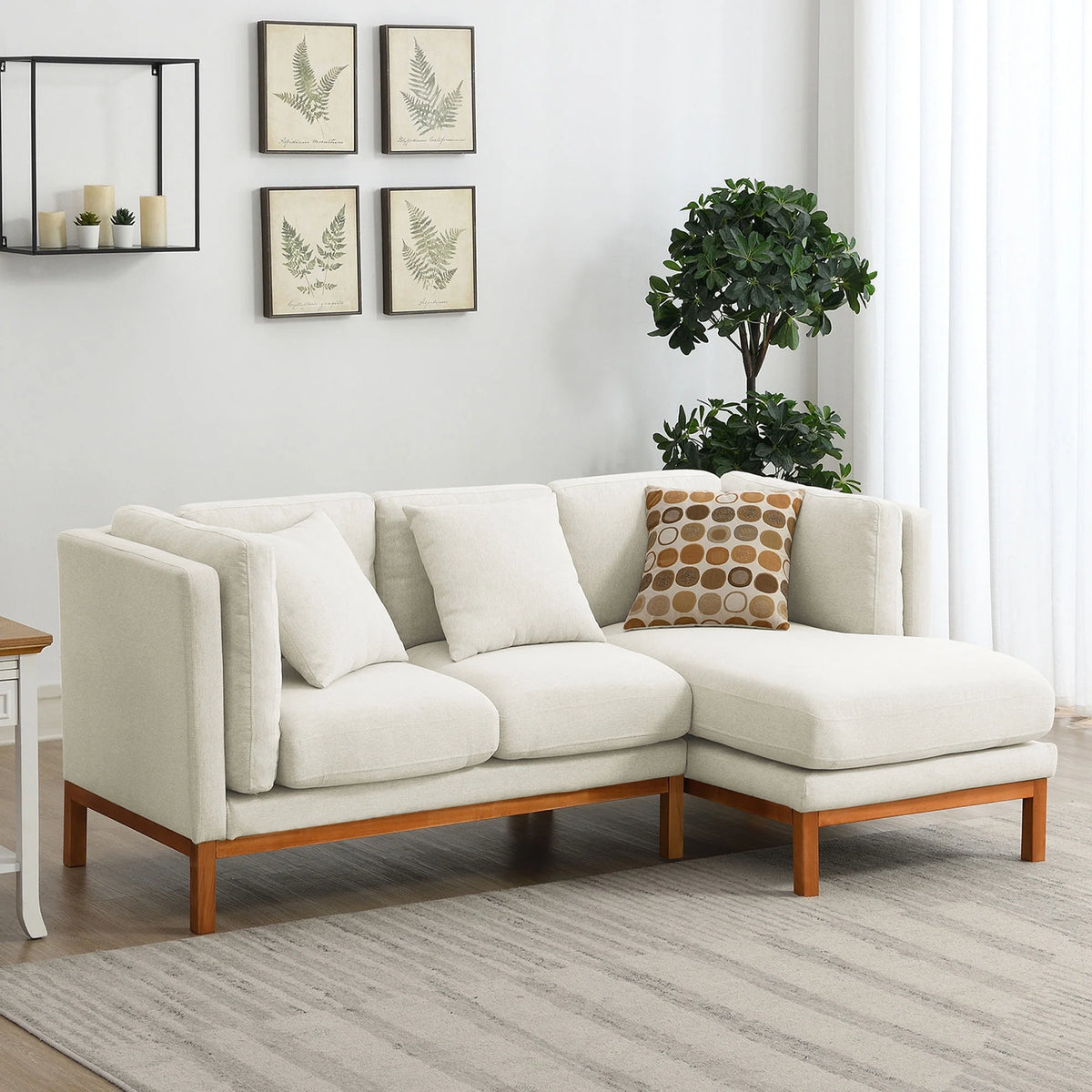 Cream Linen L Shaped Sectional Sofa with Chaise I1647