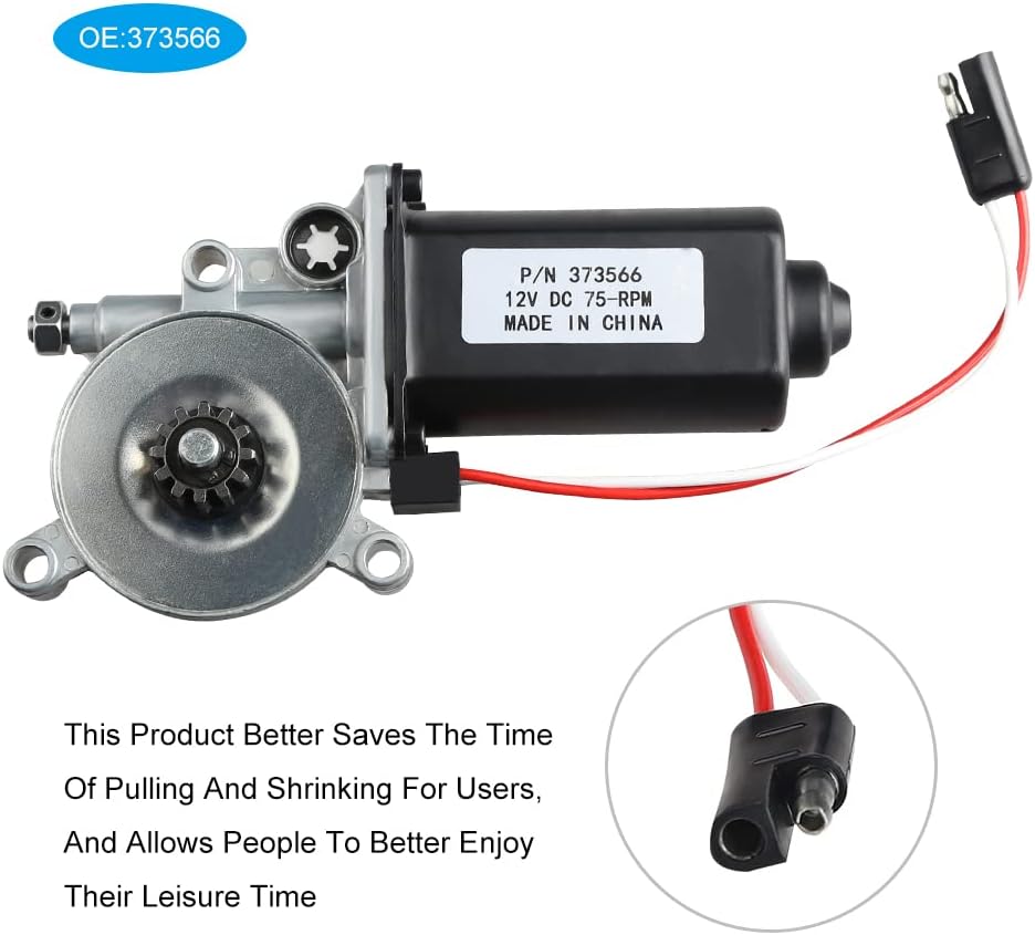 RV Awning Motor Replacement with Single 2-Way Connector, 12-Volt DC, 75-RPM E8110