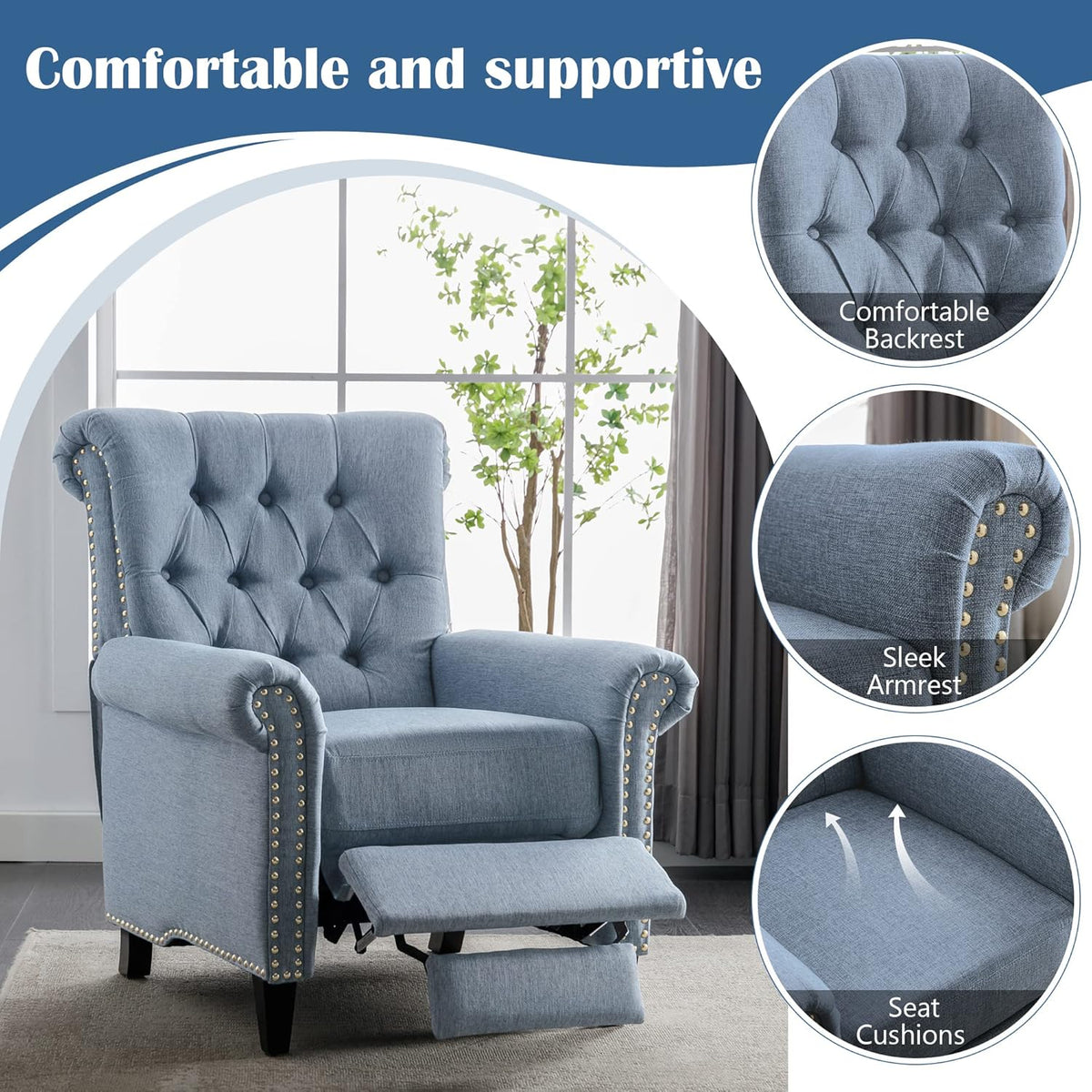 Linen Tufted Push Back Recliner Armchair D55089