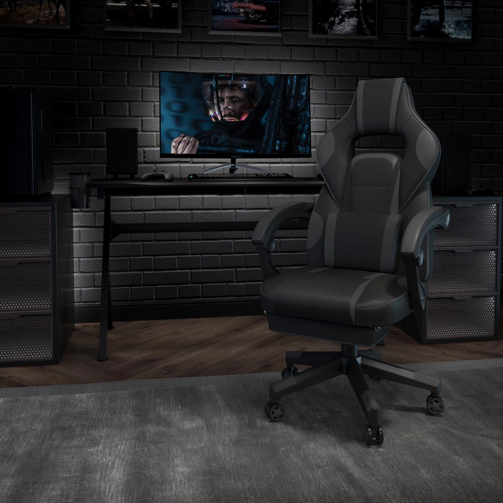 Black Gray Ergonomic Reclining Gaming Chair with Footrest S8769
