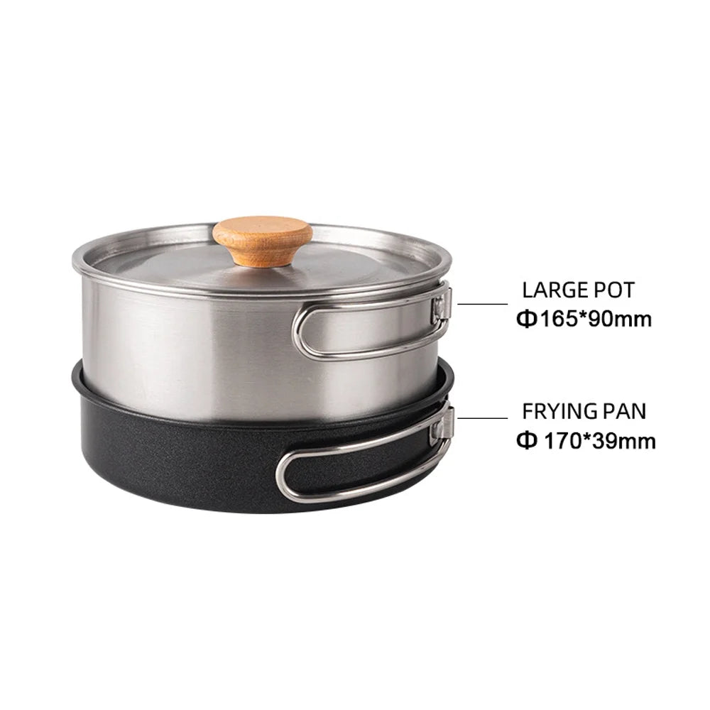 Stainless Steel Camping Cookware Set with Pot Frying Pan Kettle X22496