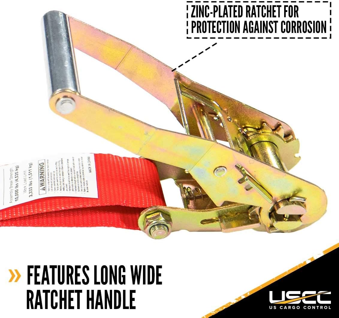 2 Inch x 27 Foot Red Ratchet Straps with Double J Hooks, 4 Pack A24937