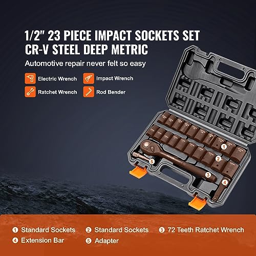 23 Piece SAE Metric Cr-V Alloy Steel Impact Socket Set with Storage Case R540