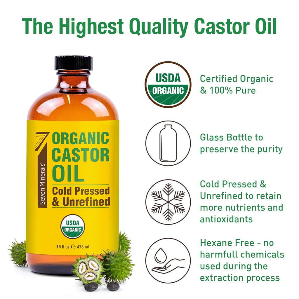 16 fl oz Glass Bottle Castor Oil Organic Cold Pressed Unrefined E43595