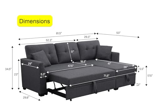 81" Grey L Shaped Sleeper Sofa with Storage V783