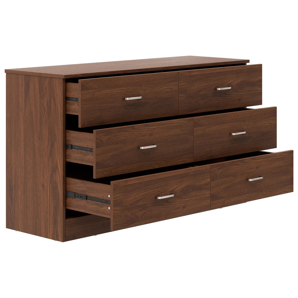 Black 6 Drawer Wood Double Dresser B9970