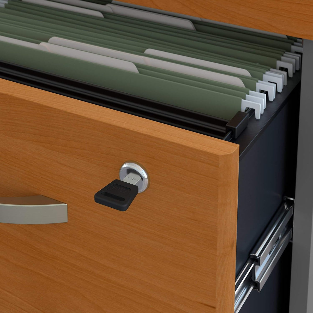 Office Desk with 3 Drawer Mobile File Cabinet, 60W x 30D, Natural Cherry O62904