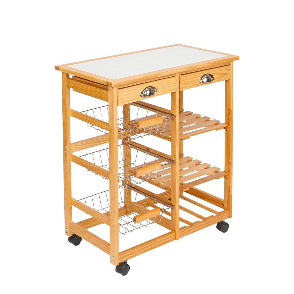 Rolling Wood Kitchen Cart with Drawers B171948