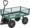 Heavy Duty Steel Utility Cart with Removable Sides and 10 Inch Wheels, Green W37086