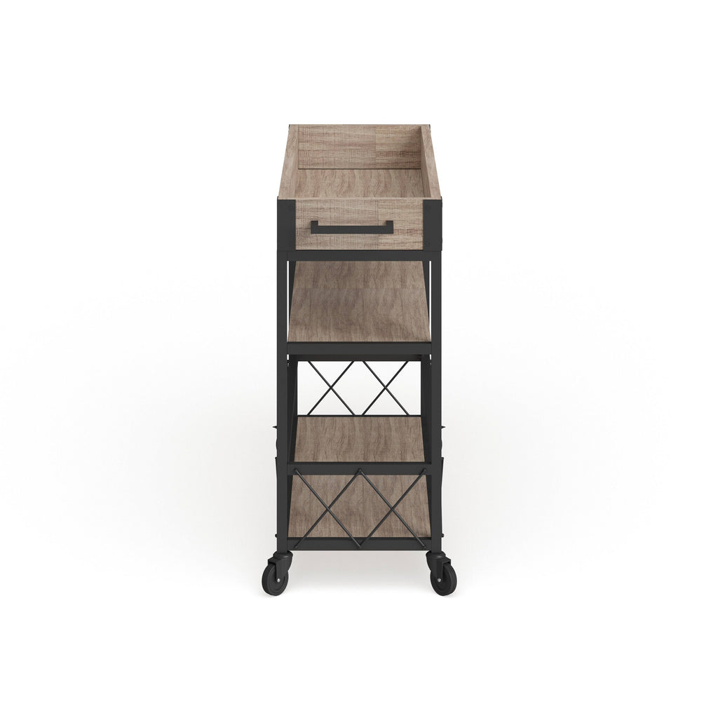Aged Oak Wood Kitchen Bar Cart with Stemware Rack Y4665