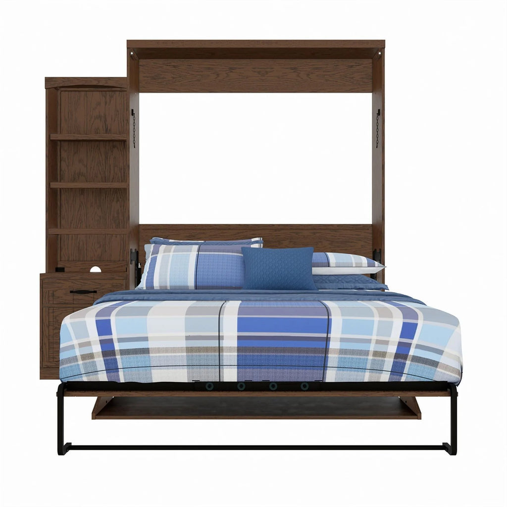 Brown Wood Queen Murphy Wall Desk Bed with Shelf Storage I859389