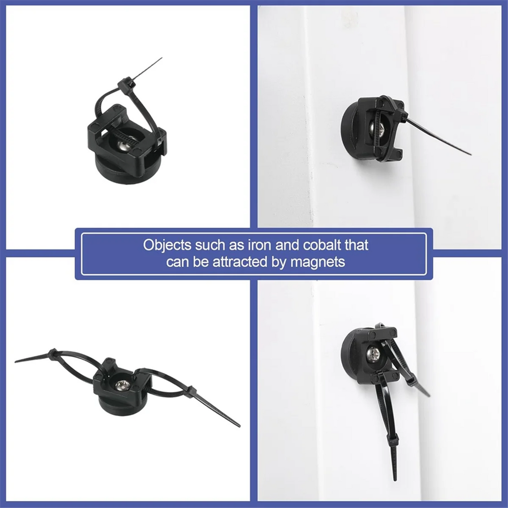 Black Magnetic Cable Holder with 10 Magnetic Bases and 50 Nylon Zip Ties X57437