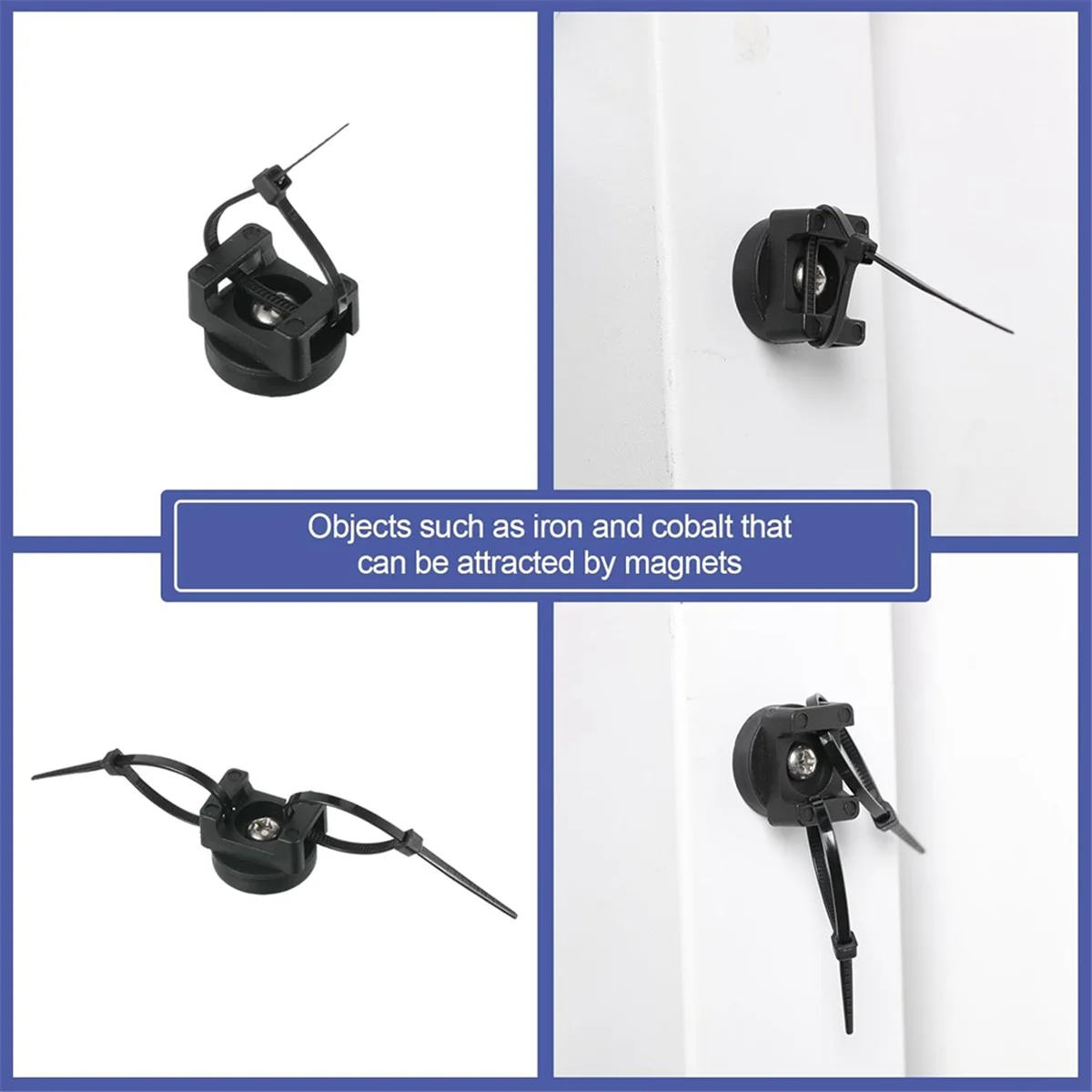 Black Magnetic Cable Holder with 10 Magnetic Bases and 50 Nylon Zip Ties X57437