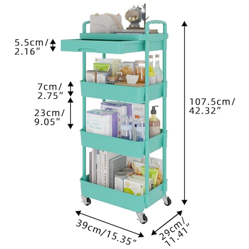 3-Tier Rolling Utility Cart with Drawer, Black J102