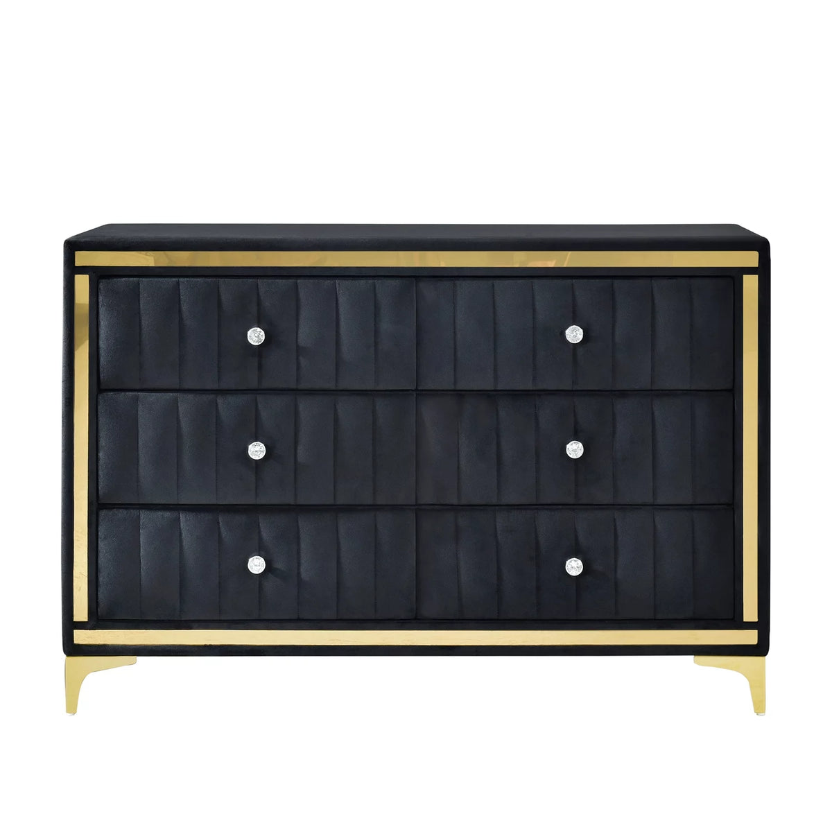 Velvet 6 Drawer Dresser with Gold Legs and Trim Q26144
