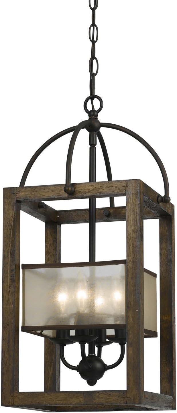 4 Light Wood Metal Chandelier P858226