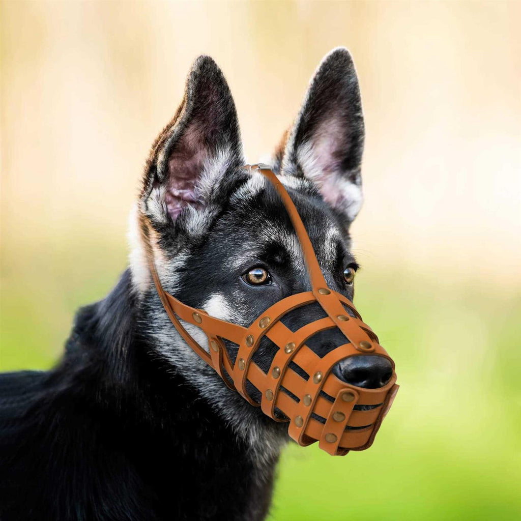 Leather Dog Muzzle Adjustable Breathable Medium Large Breeds Y319