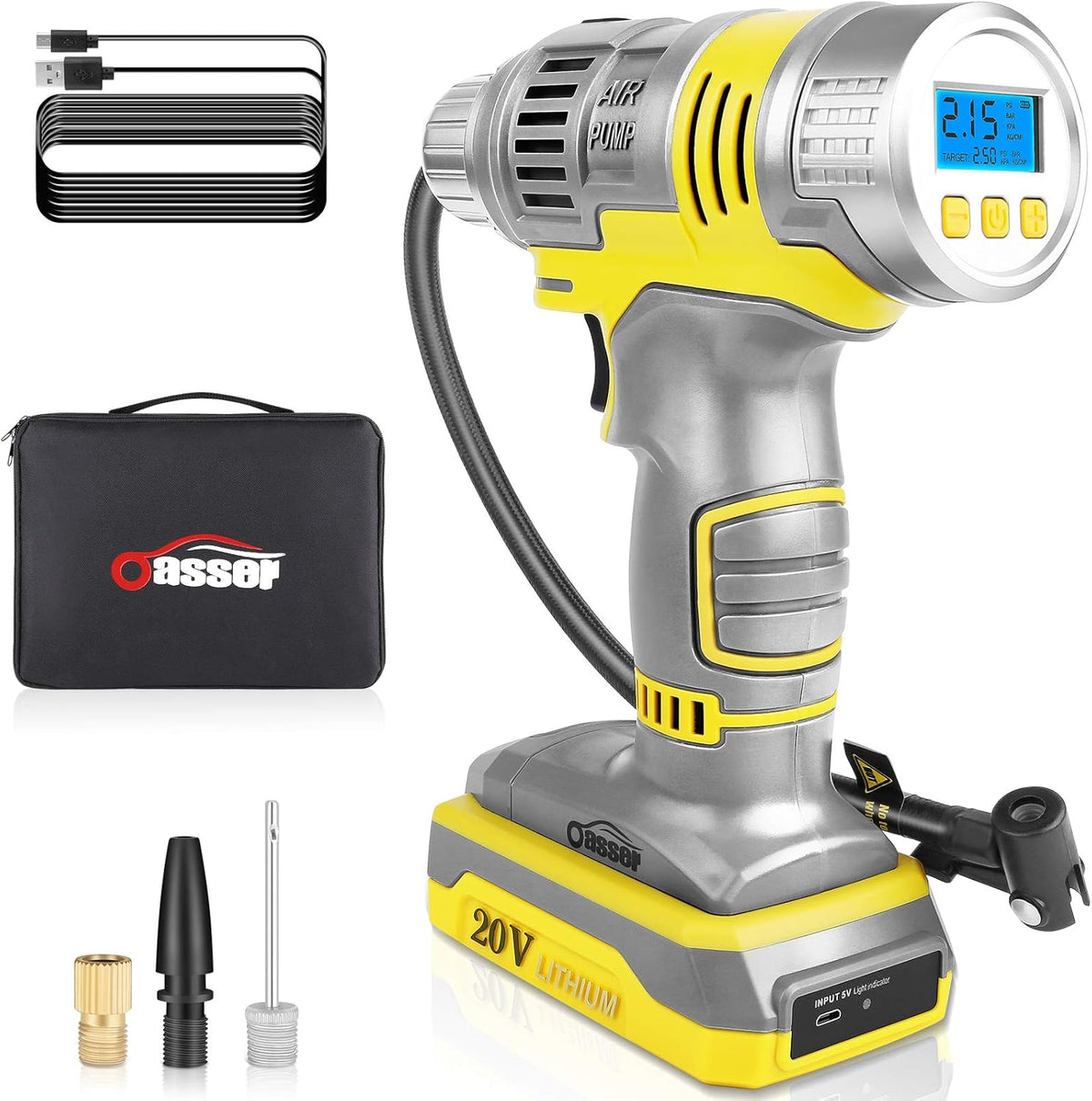 20V Cordless Tire Inflator Portable Air Compressor Air Pump with Digital Tire Pressure Gauge W199024