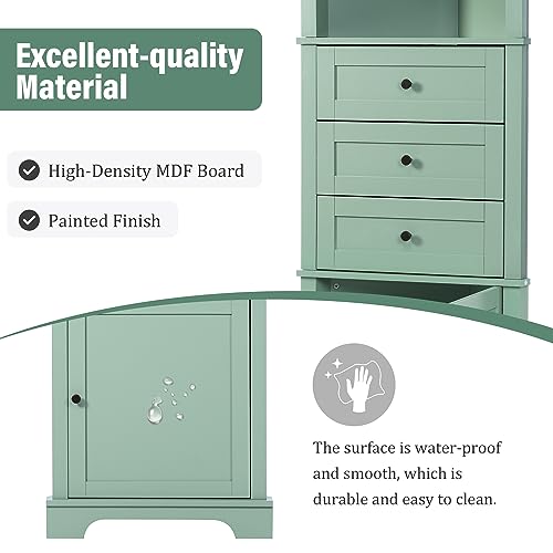 Green Tall Corner Cabinet with Drawers and Shelves D2418
