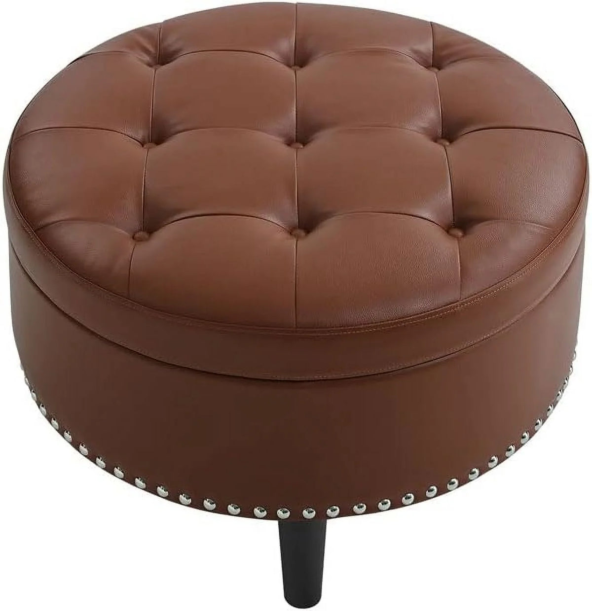 Brown Round Faux Leather Storage Ottoman L1460