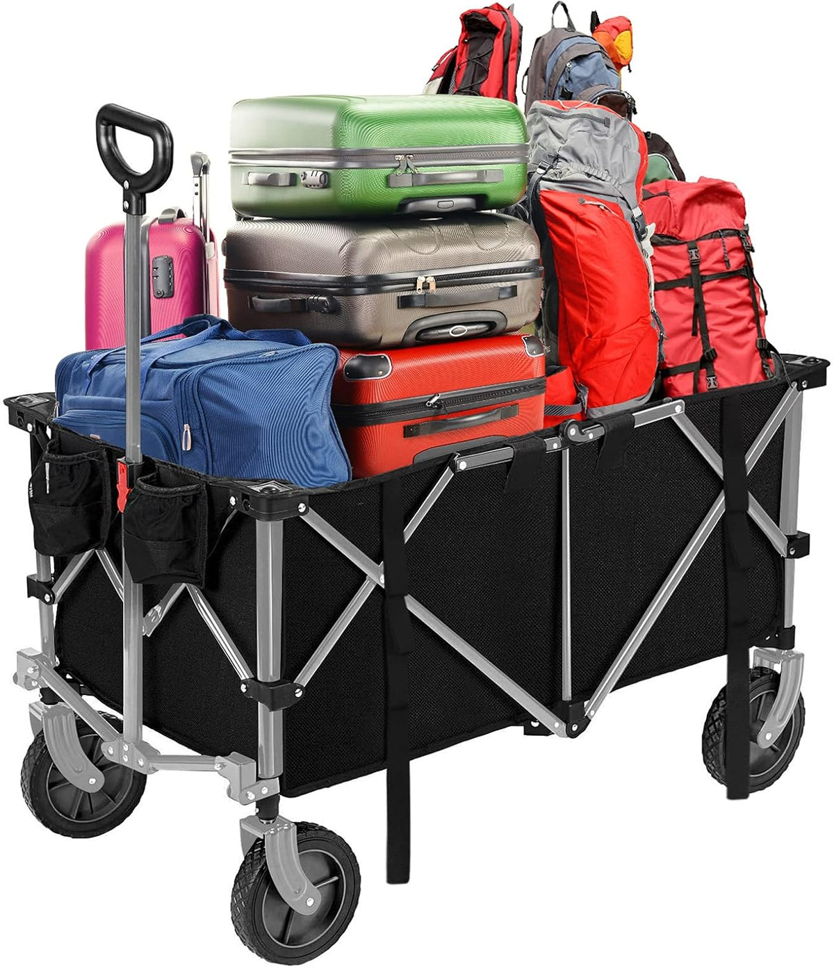 Folding Heavy Duty Collapsible Utility Wagon Cart with Universal Wheels Black J5785