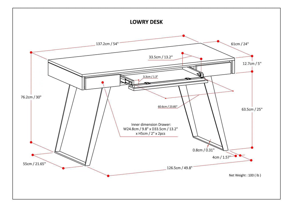 Distressed White Wood Desk with Keyboard Tray W1454