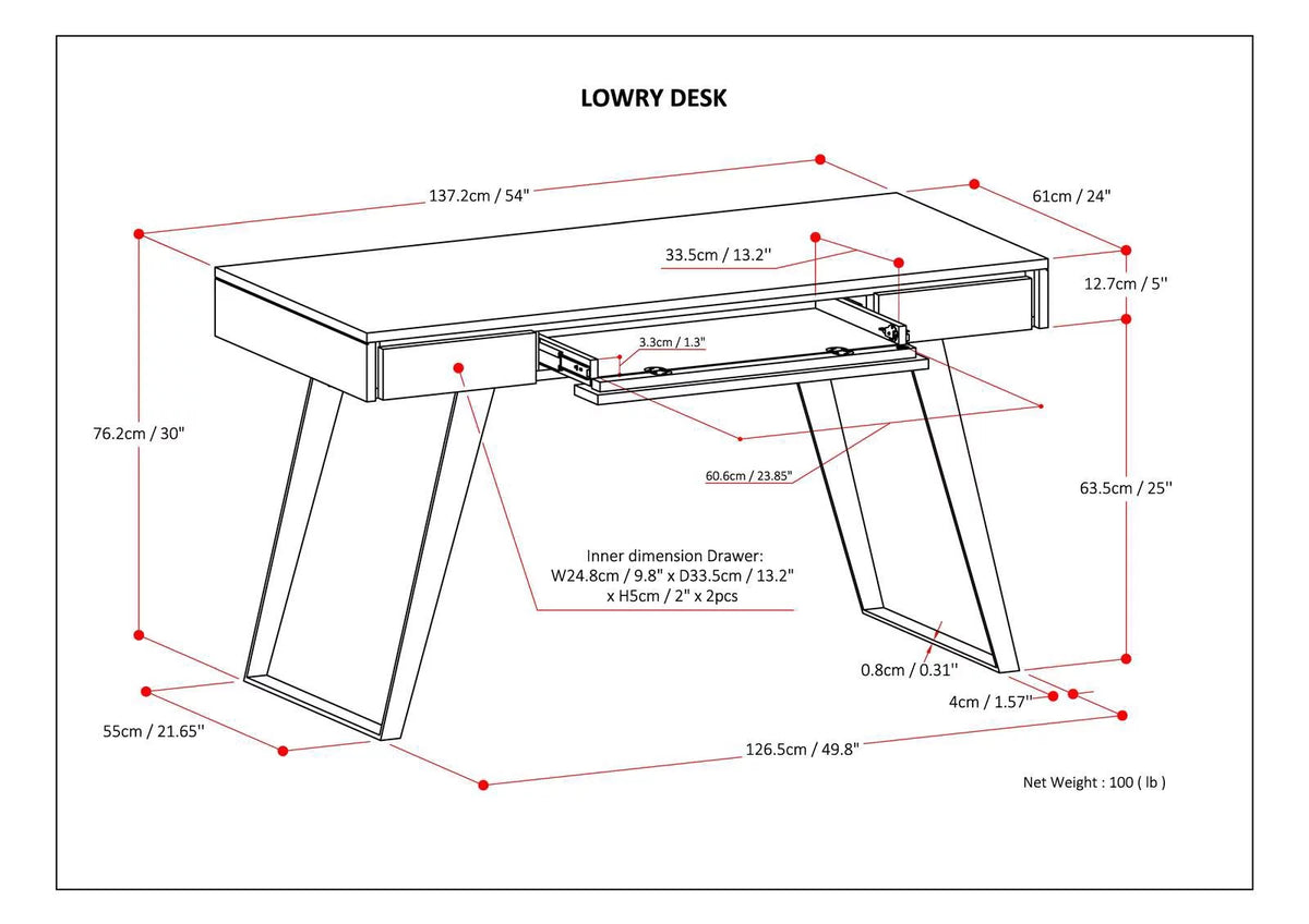 Distressed White Wood Desk with Keyboard Tray W1454