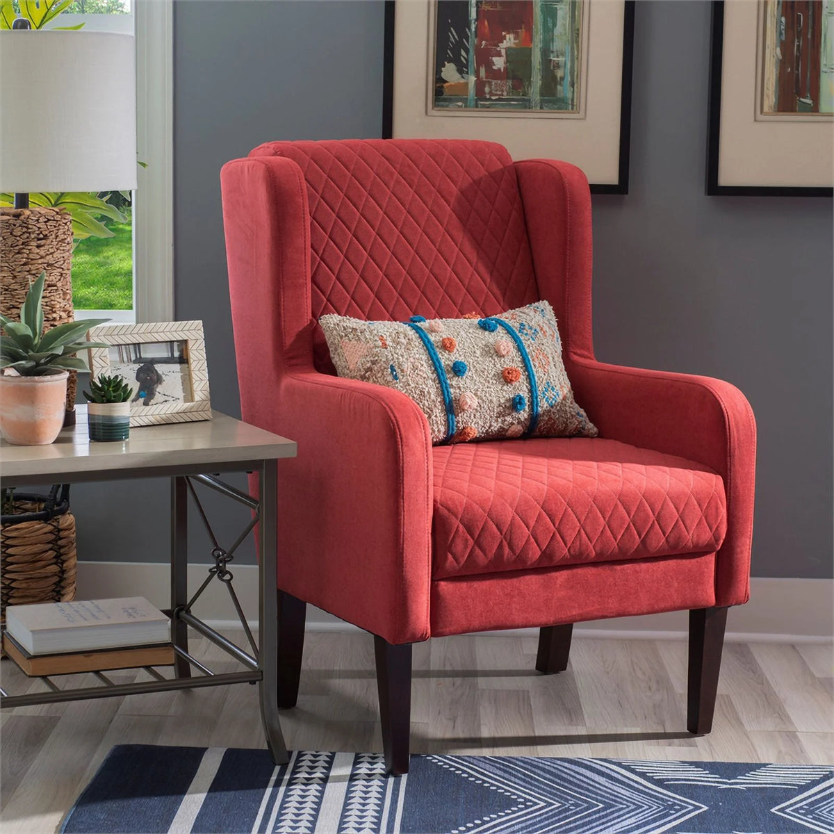 Upholstered Wingback Accent Chair with Quilted Back & Seat S932