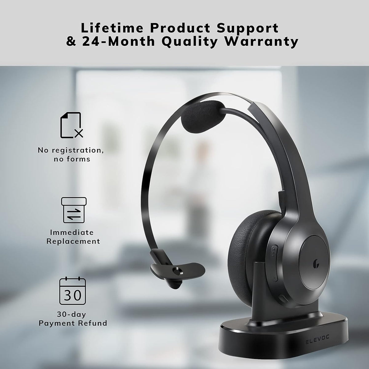 Bluetooth Headset with Microphone, AI Noise Cancelling, 35 Hrs Talk Time H885
