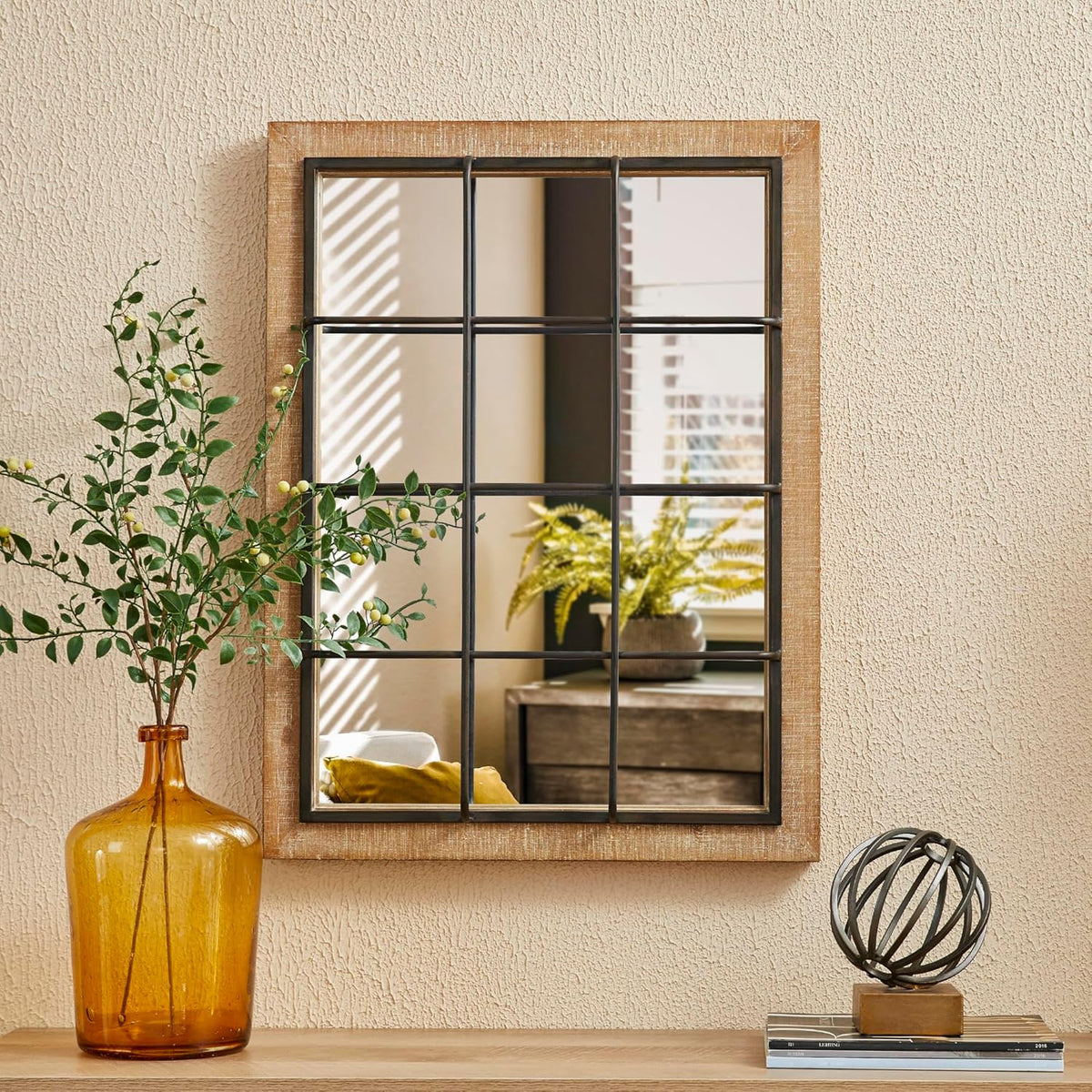 Windowpane Wall Mirror 24'' x 32'' Rectangle Wood Metal Frame J684661