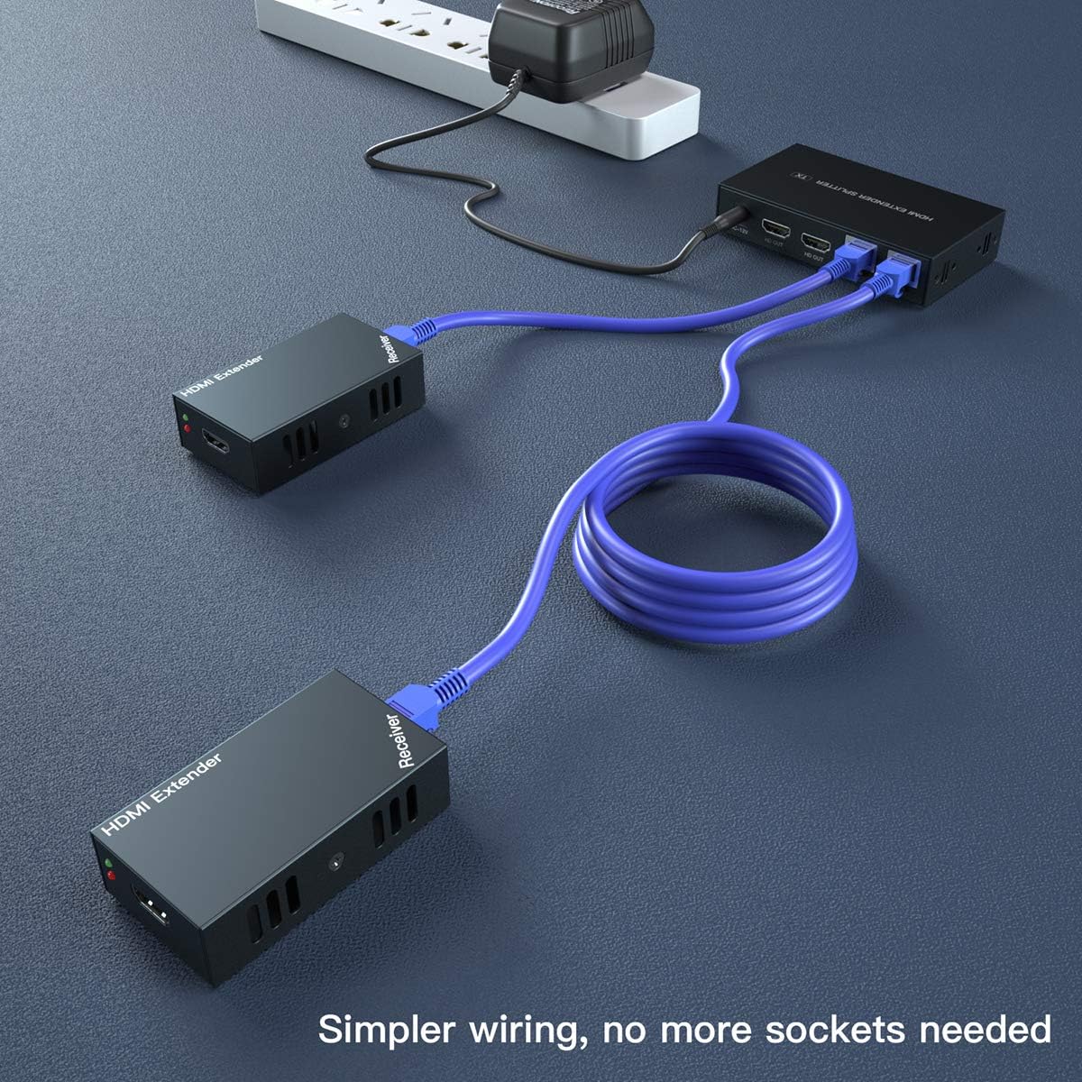 1 to 2 HDMI Extender Splitter 1080p Over 50m Ethernet with 2 Local Output I9102