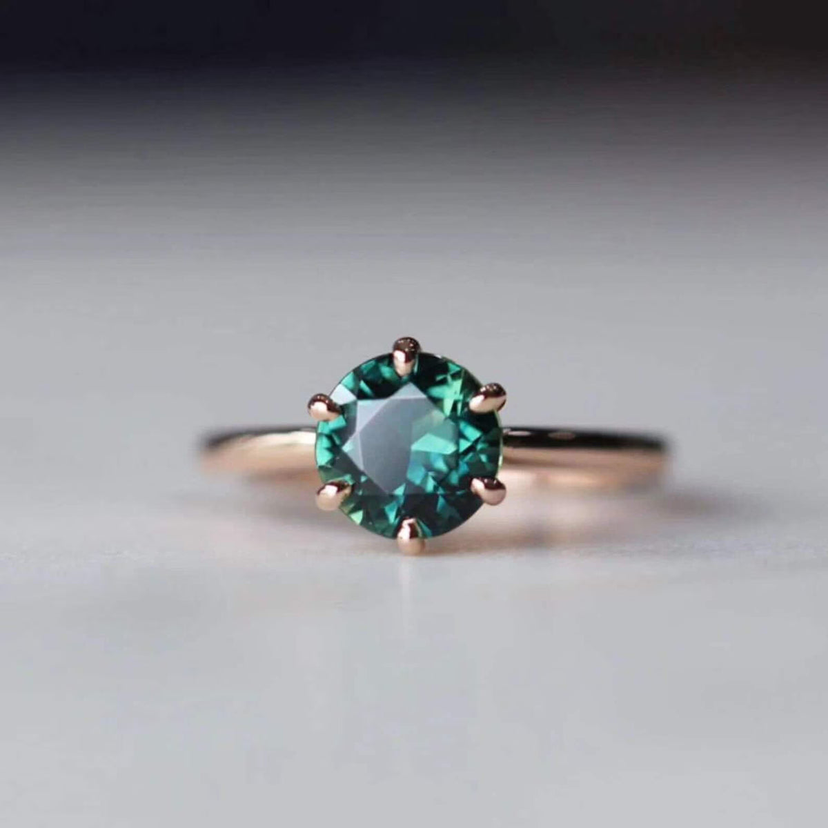 14k Rose Gold Teal Sapphire Ring K23506