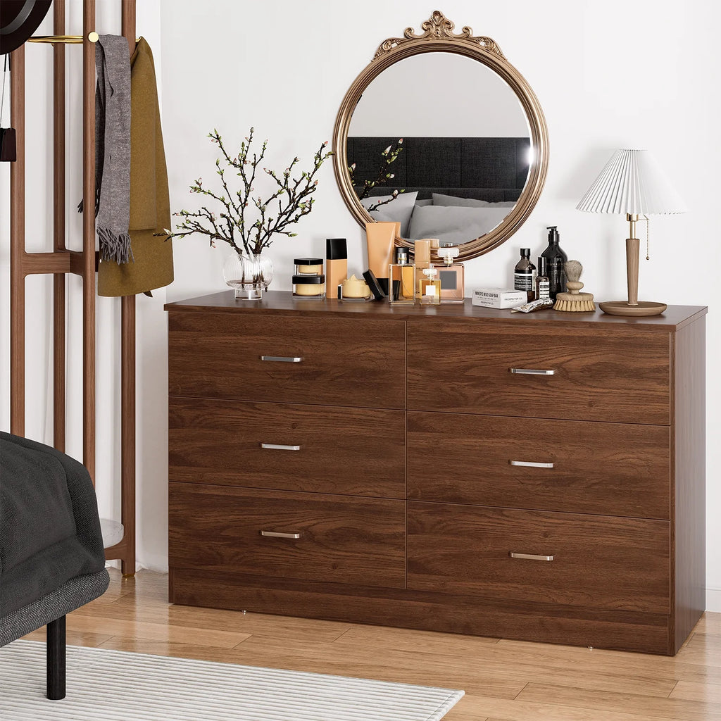 Black 6 Drawer Wood Double Dresser B9970