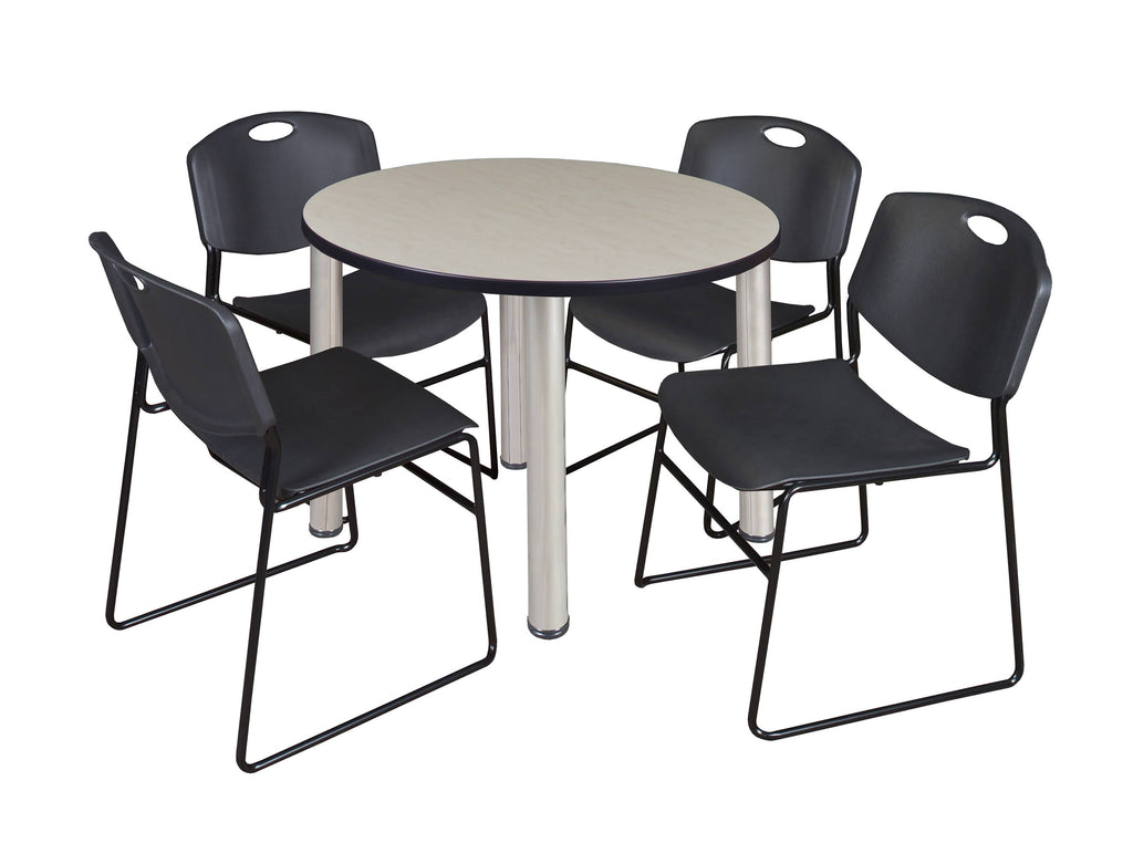48x22 Round Breakroom Table with 4 Stack Chairs E244