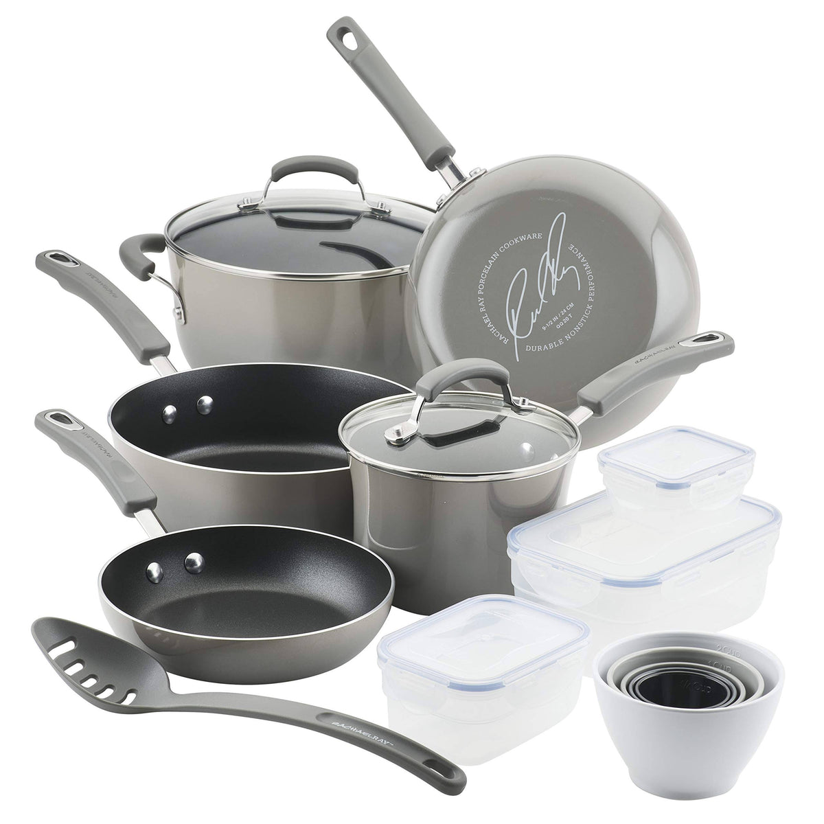 19-Piece Sea Salt Gray Nonstick Cookware Set with Containers L681