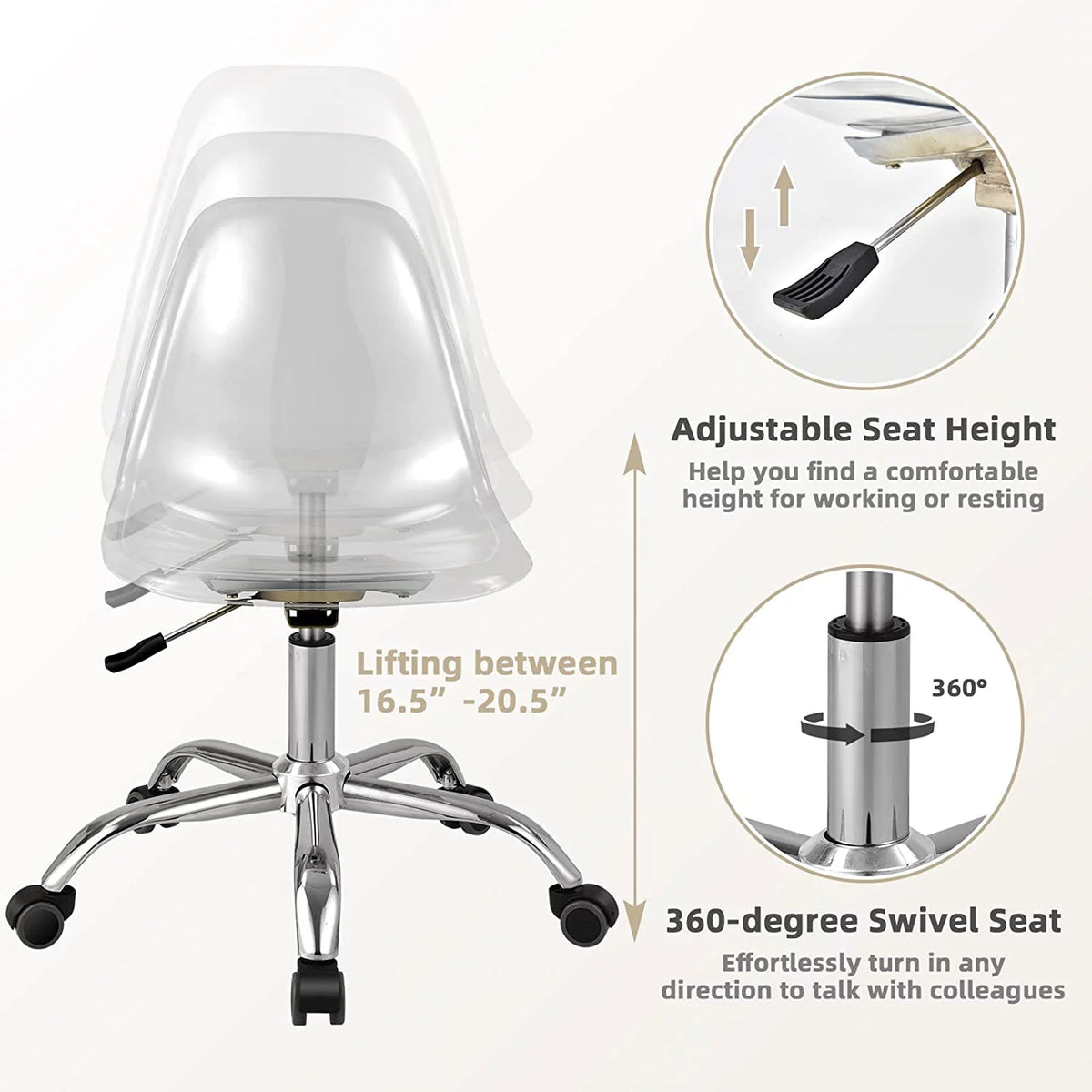 Acrylic Clear Armless Rolling Desk Chair Set of 2 F531202