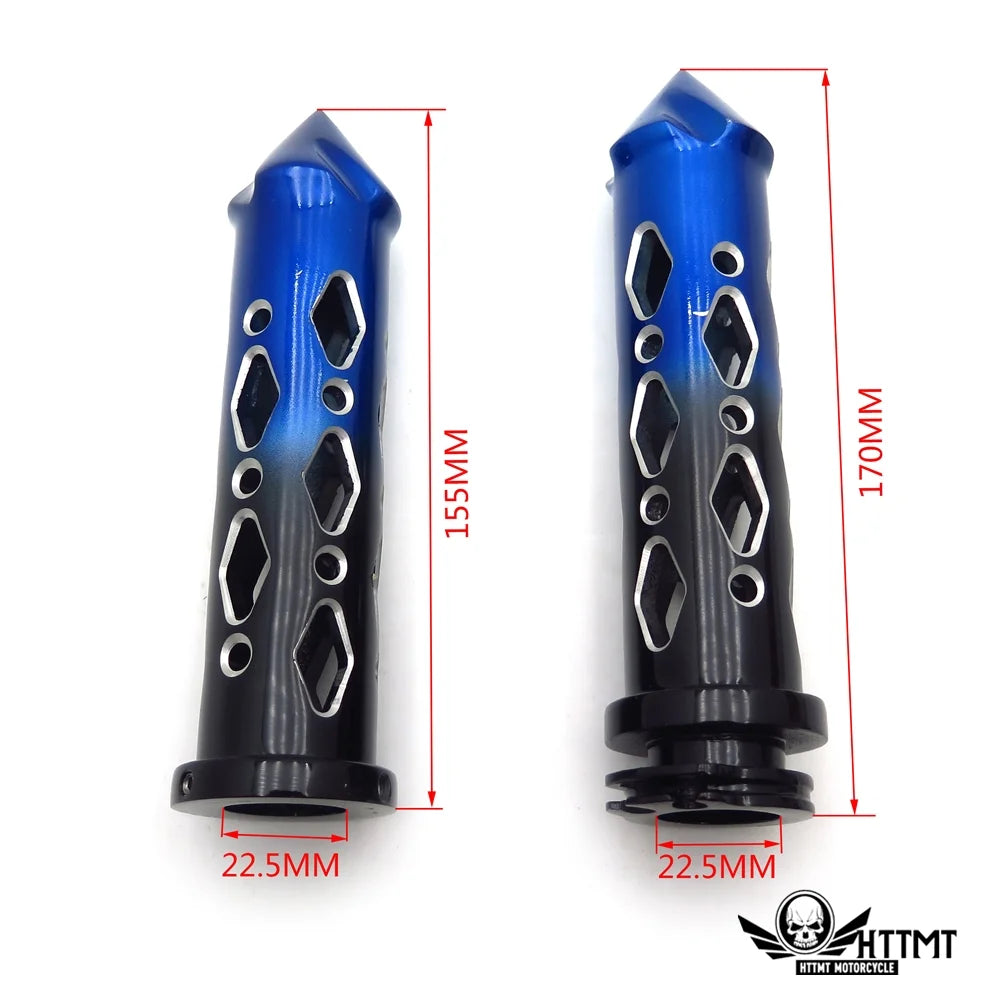 Black Blue Cruiser Motorcycle 22mm 7/8" Spike Hole Hollow-out Hand Grips Handlebar F69254