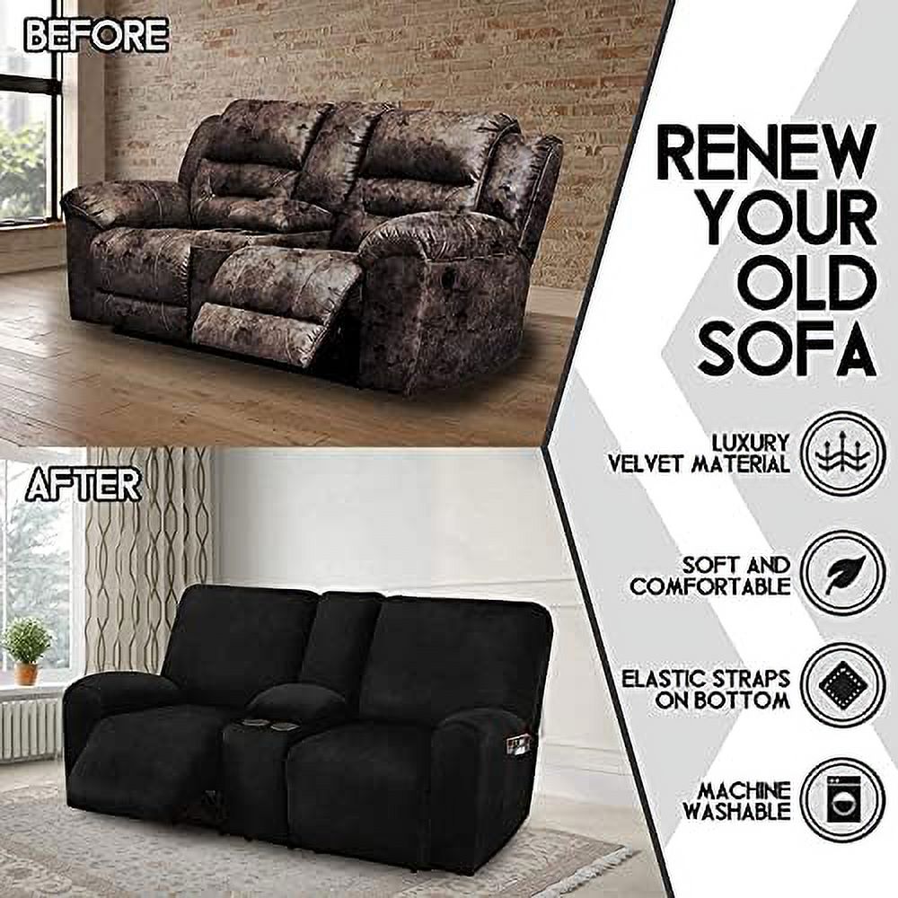 Ivory Velvet 2 Seater Loveseat Recliner Slipcovers with Middle Console A860583
