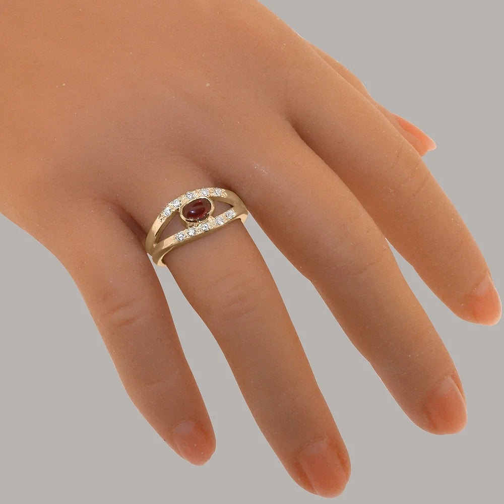 9k Rose Gold Natural Garnet & Diamond Womens Band Ring J55873